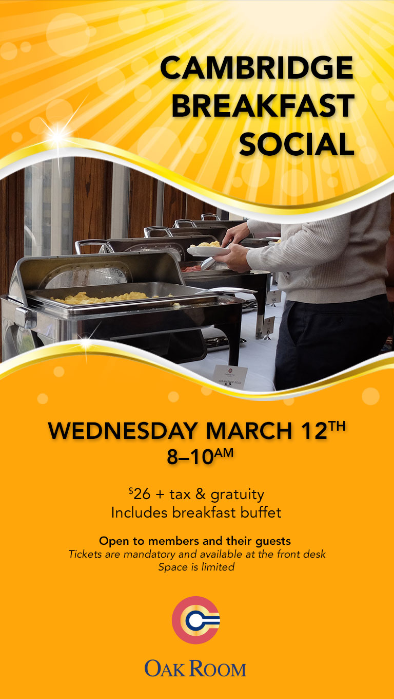 Cambridge Breakfast Social - Wednesday, March 12th, 8-10am